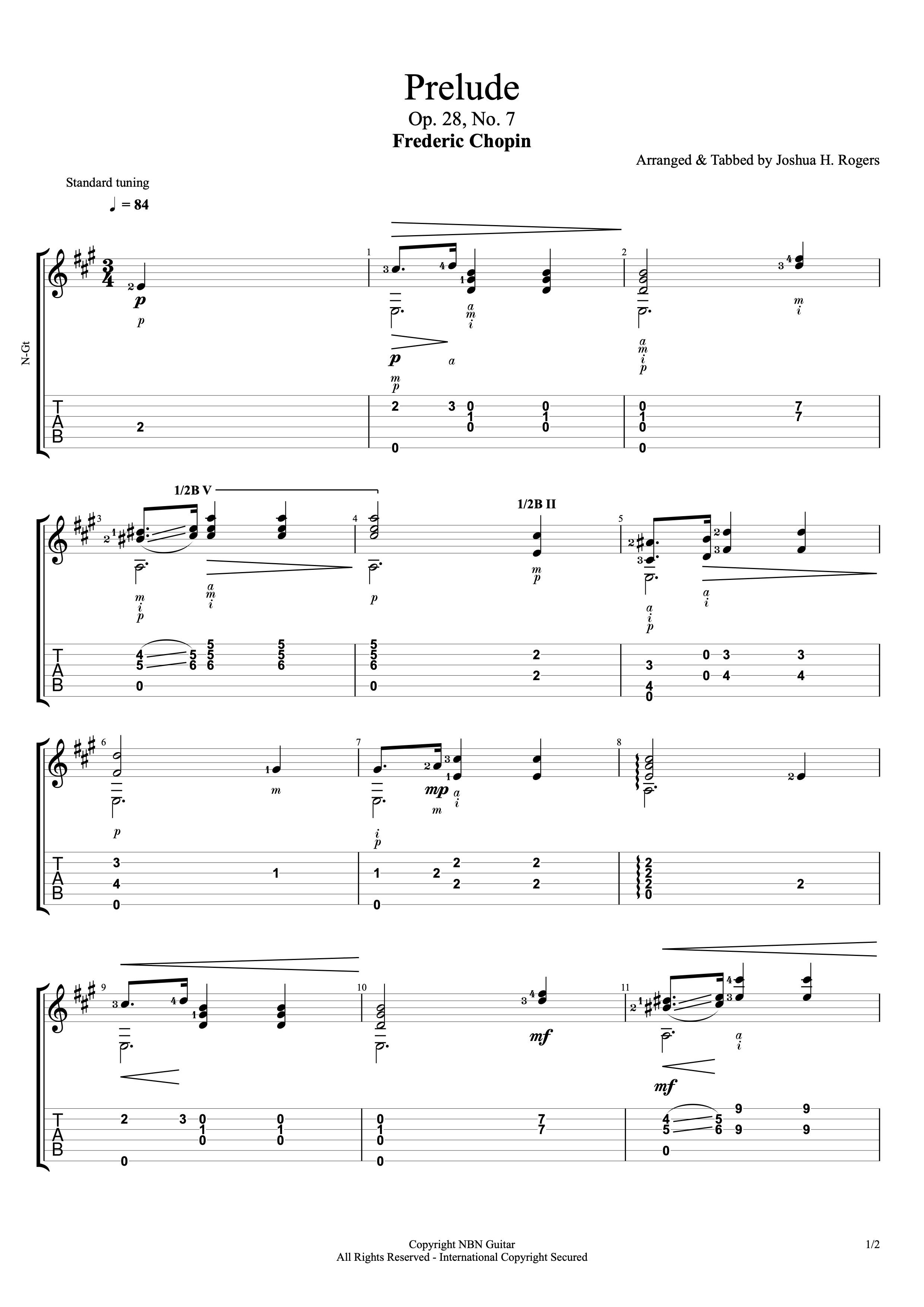 Prelude No. 7, Op. 28 - Free Classical Guitar Tabs — NBN Guitar